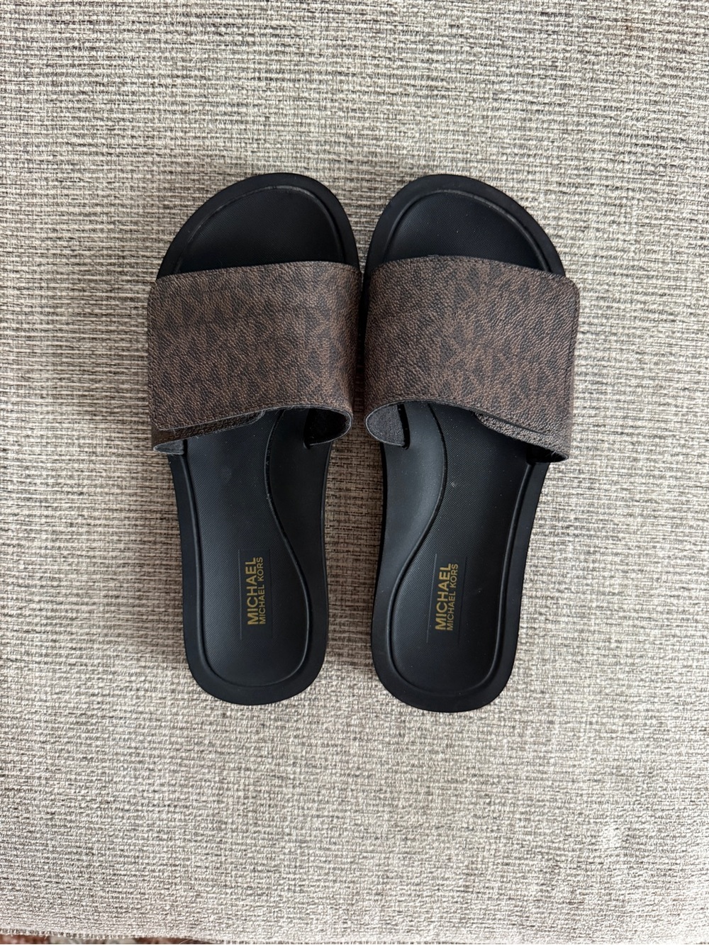 MICHAEL Michael Kors Brown Logo Slide Sandals Size 8 Fits 7.5